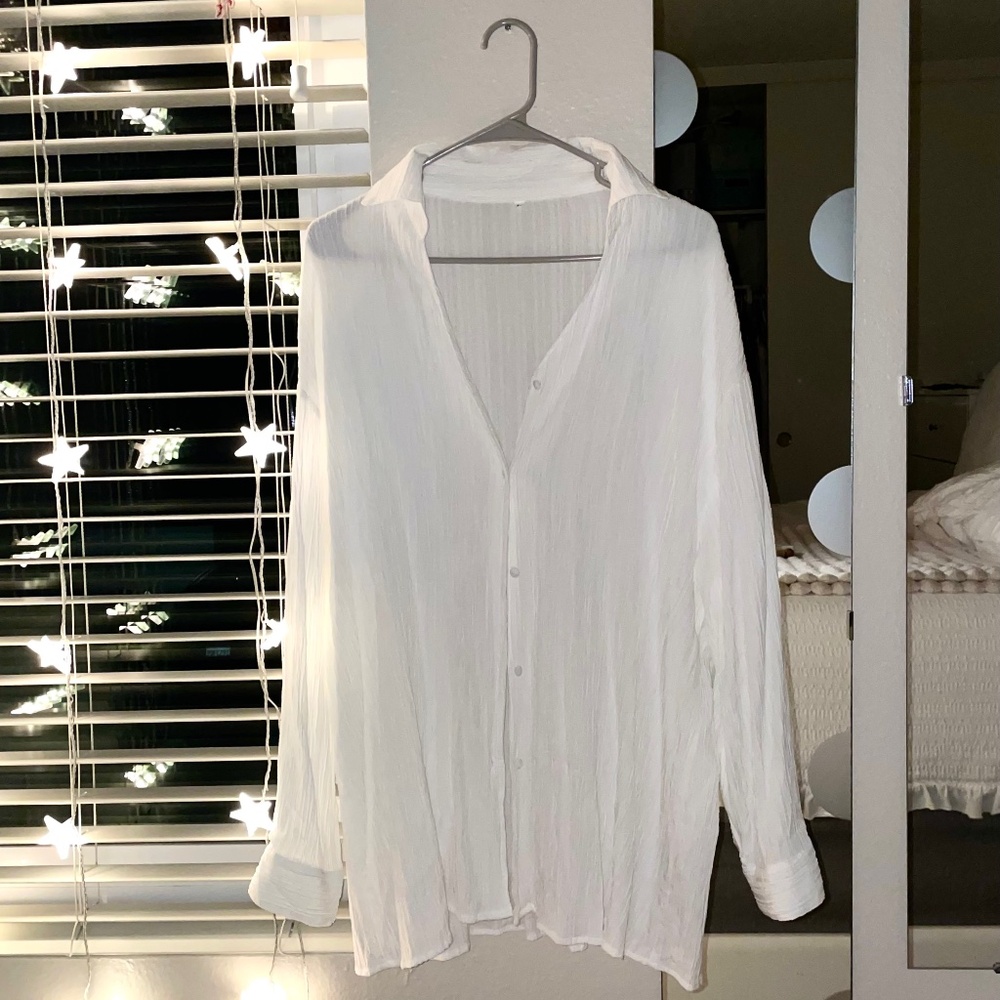 White oversized button down shirt (cover up)